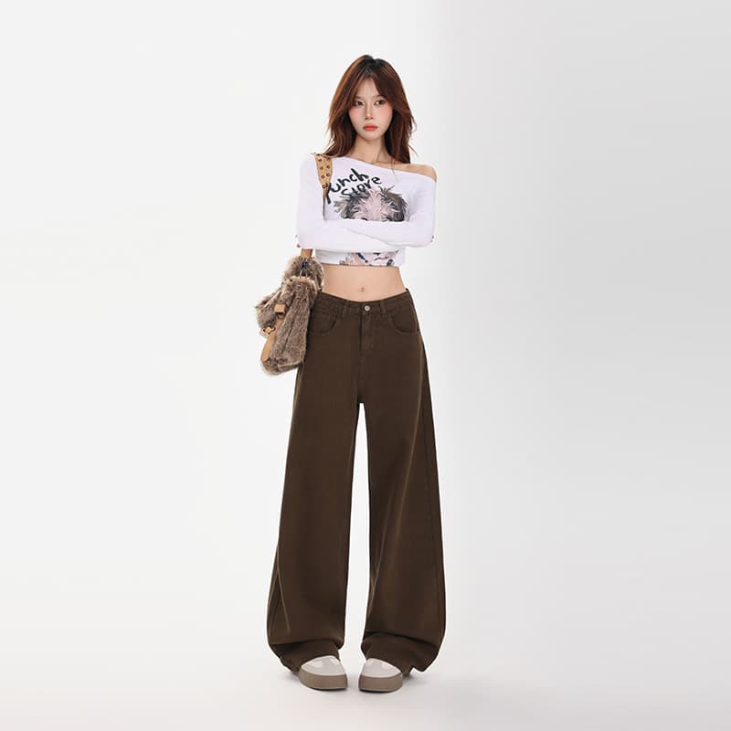 American retro autumn and winter mainly recommends versatile rich brick red light khaki brown trousers & extra length