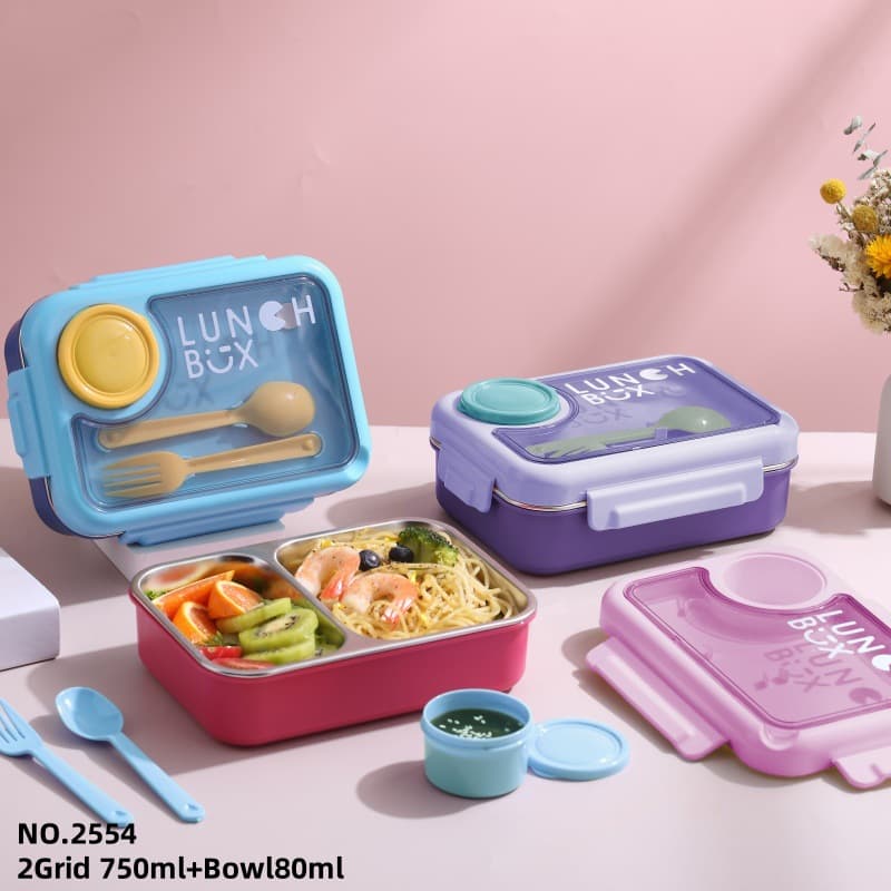 Microwave-safe 304 stainless steel lunch box for office workers, partitioned lunch box for cafeteria meals