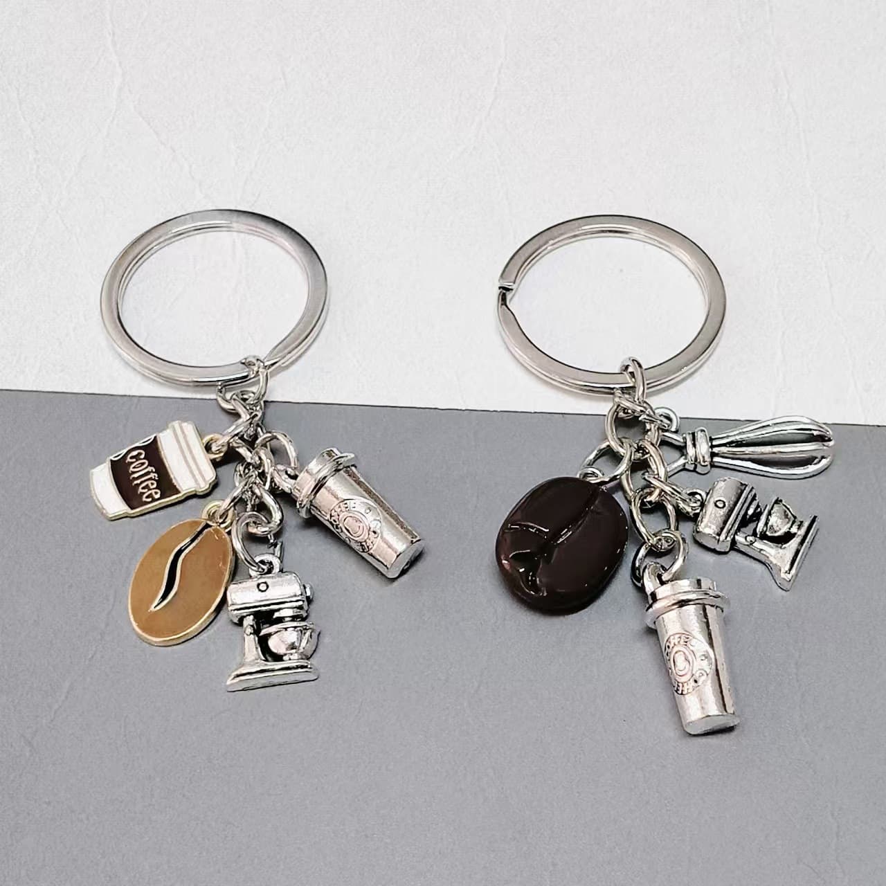 European and American coffee beans, coffee machine, coffee pot, coffee cup, barista keychain, coffee lover keychain
