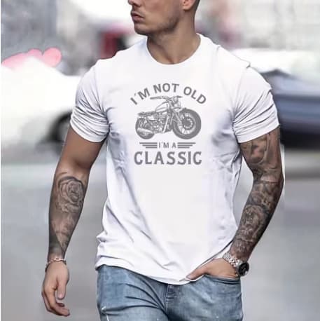 Vintage Motorcycle Graphic Printed T-Shirt Classic Summer Short Sleeve Loose Retro Plaid Breathable Short Sleeve