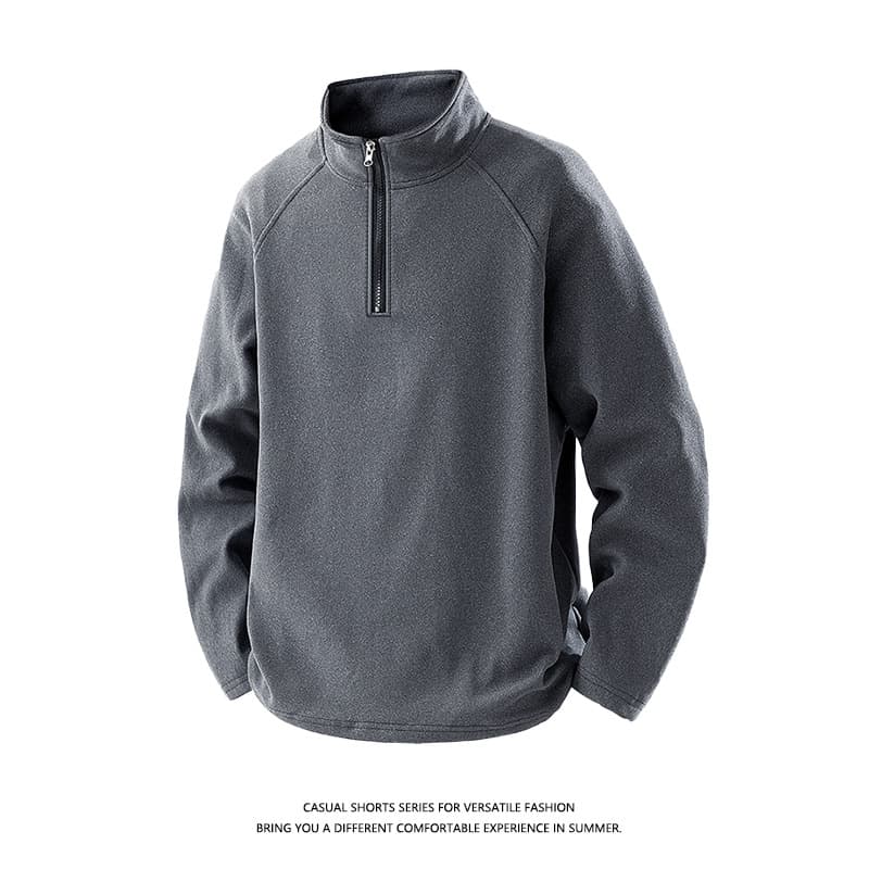 202 Men's Cross-Border Long-Sleeve T-Shirt, Light Luxury Premium Feel Loose Fit Half-Zip Solid Color Casual Layering Top