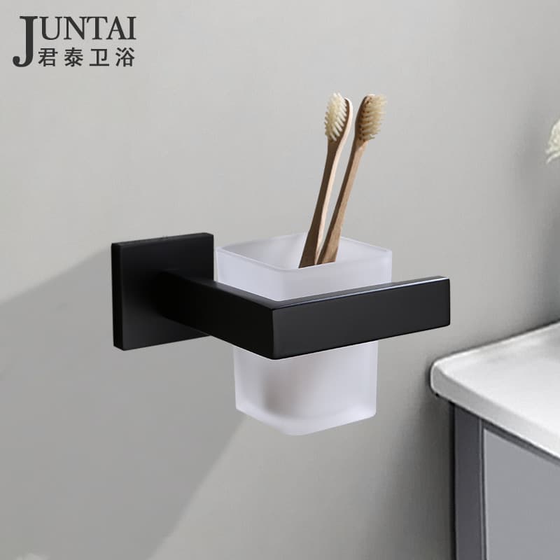 8010 Toothbrush Cup, Black Lacquered Single Cup Holder, Stainless Steel Bathroom 304 Single Glass Mouthwash Cup, European Style Cup Holder