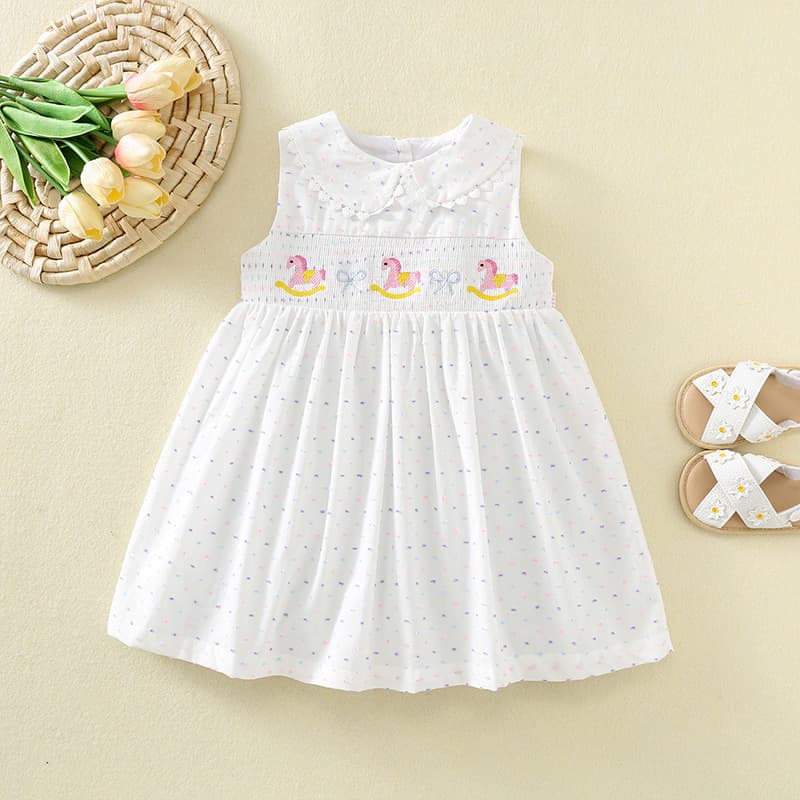 Foreign trade baby girl's Trojan horse embroidered dress summer girl princess dress sleeveless cotton vest skirt