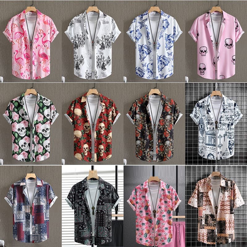 Cross-border Men's Short Sleeve Shirt Independent Site Hot Selling 3D Print Hawaiian Shirt Vacation Beach Casual Shirt