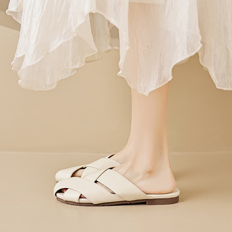 1966-2 Baotou Half Slippers Women's Summer Outdoor Retro Fashion Soft Sole Matching Dress Flat Sandals