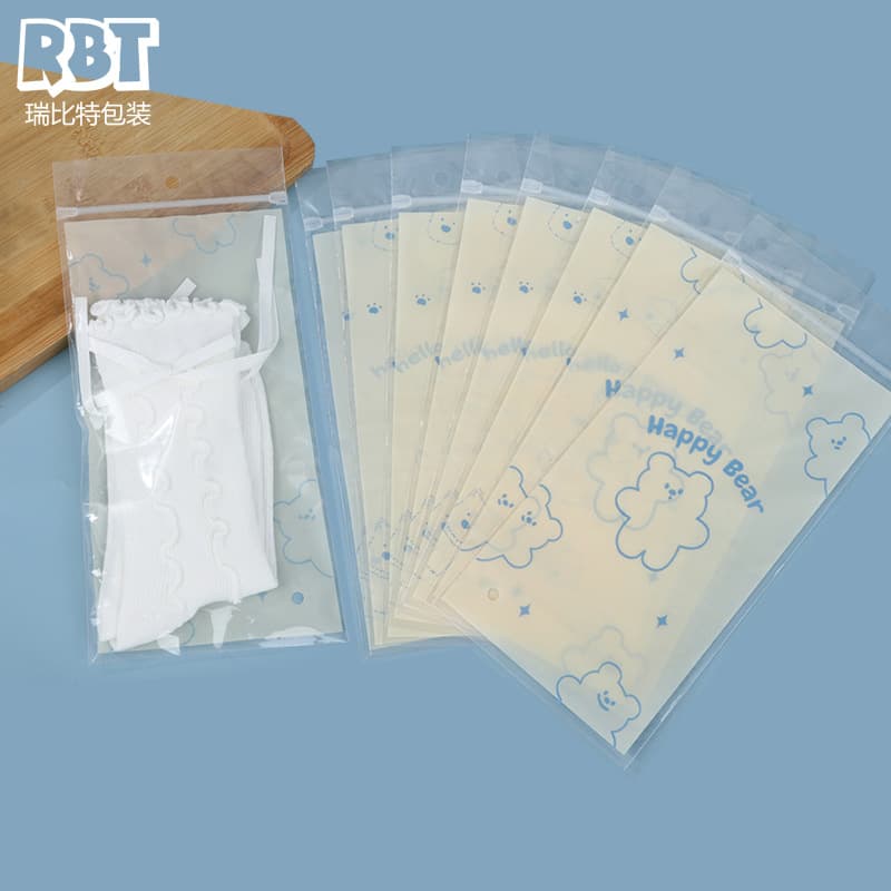 In Stock PE Cute Cartoon Self-Seal Bag Transparent Plastic Packaging Bag for Dance Socks, Boat Socks, Mid and High Tube Socks Wholesale