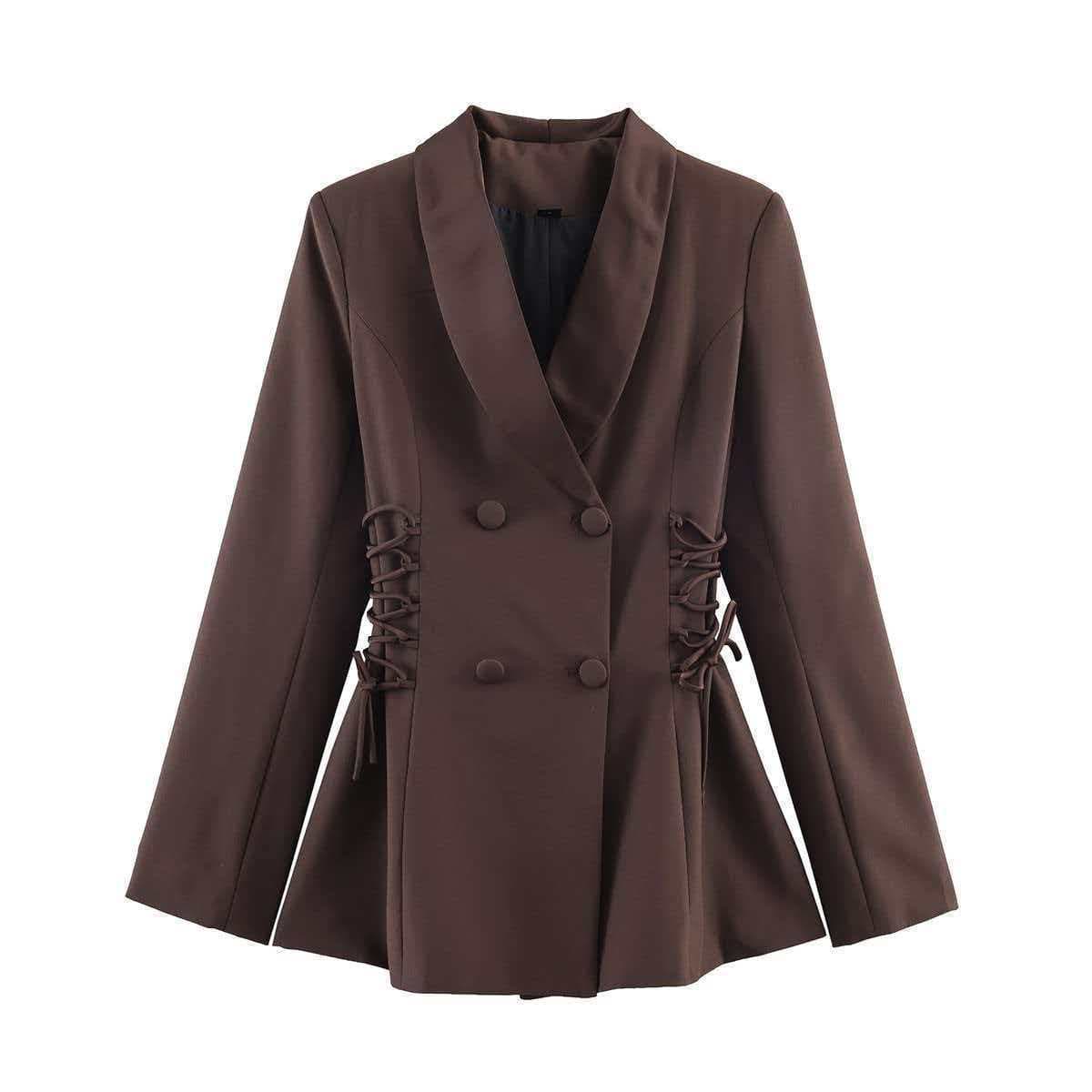 ZA Cross-border European and American Women's Fashion Autumn Elegant Versatile Satin Patchwork Tie-front Blazer