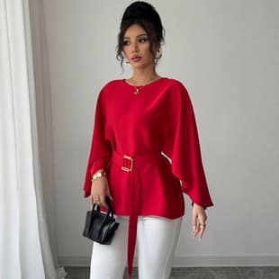 2026 New Cross-Border EU-US Amazon French Vintage Ruffle Sleeve Round Neck Elegant Slimming Design Top