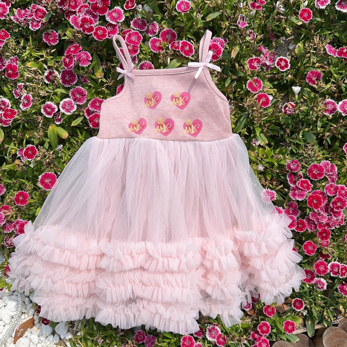 Wholesale Girls Cute Cartoon Dress Summer Little Girl Bow Princess Mesh Skirt Suspender Dress