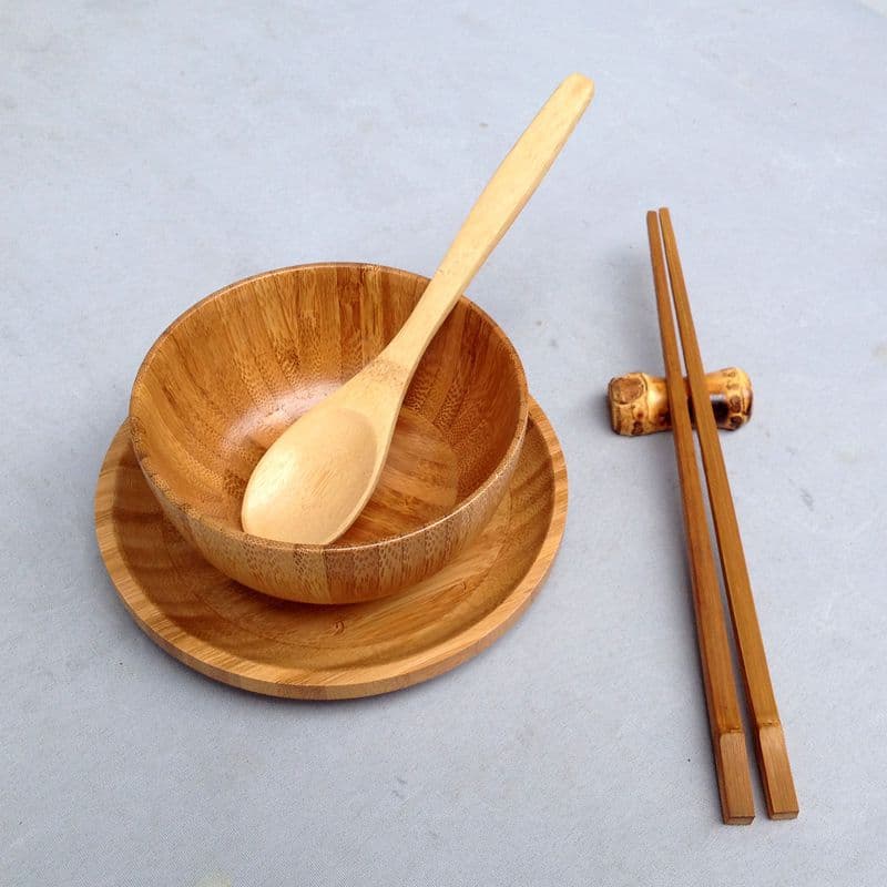 Bamboo bowl, plate, bamboo chopstick holder, carbonized bamboo square hot pot chopsticks, plate, spoon, tableware, dishes, baby bowl