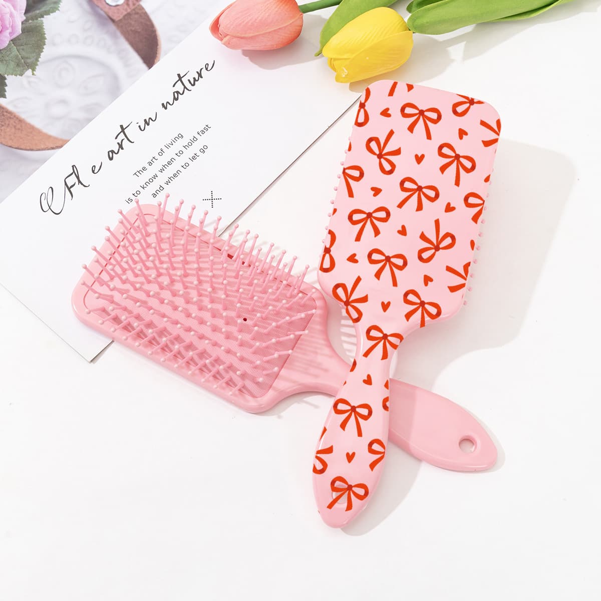 Cross-border Best Seller Pink Cute Bow Cherry Print Cushion Comb Anti-tangle Smoothing Hairbrush