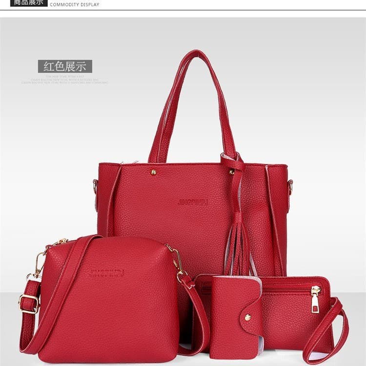 Women's bag 2020 new style lychee pattern four-piece set mother-in-law bag tassel crossbody shoulder handbag wholesale retro style