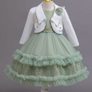 New Stylish Set Girl Princess Dress Medium-long Cake Tutu Wedding Festival Dress Kid Dress