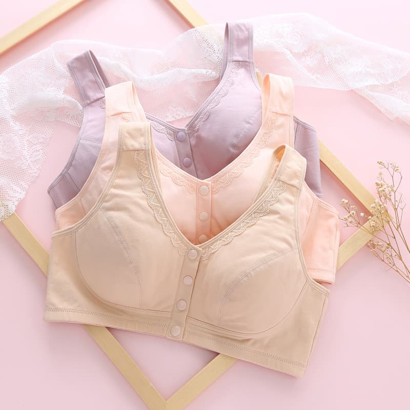 Bright front-button bra for middle-aged and elderly people, solid color cotton and ammonia, can be added with inserts and quilted, healthy and breathable underwear for middle-aged and elderly people