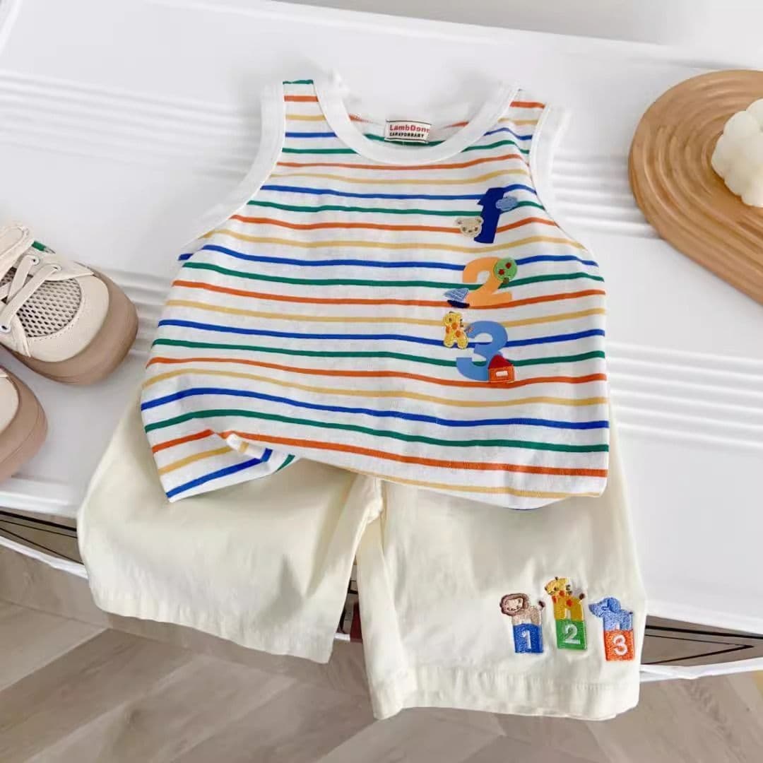 New Arrival Toddler Boys Cute Outfit Set Spring Summer Baby Thin Tank Top and Shorts 2-Piece Set