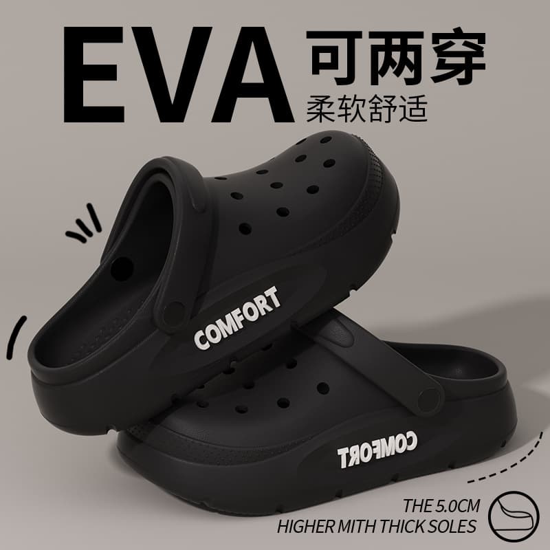 Cloud-Like Crocs for Men Summer Outdoor Anti-Slip Odor-Resistant Driving Dual-Purpose Sandals Thick Sole Beach Toe-Cover Slippers