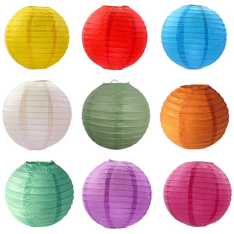 Factory wholesale round colored paper lanterns for Mid-Autumn Festival and Spring Festival, foldable, wedding and festive background decorations.