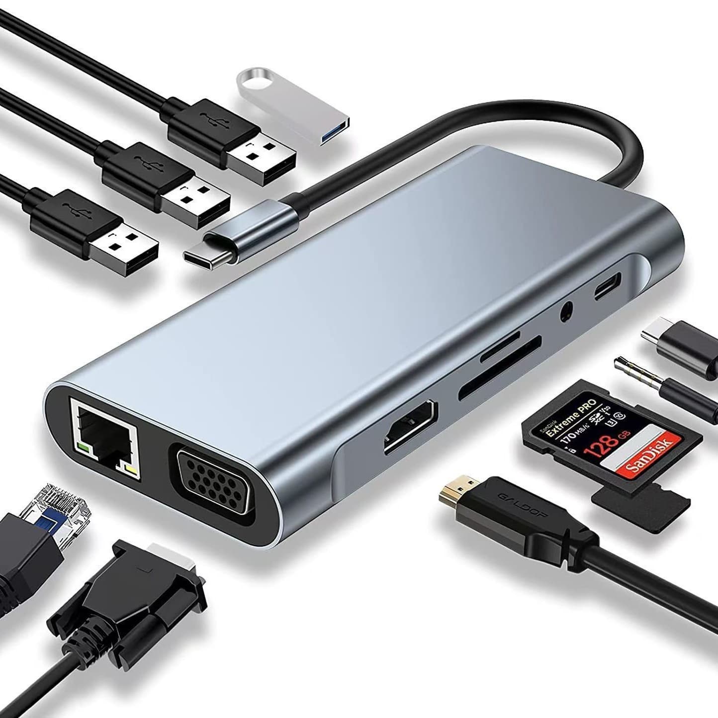 11-in-1 Docking Station Type-C to HDMI Laptop Multi-Functional Splitter Hub Docking Station