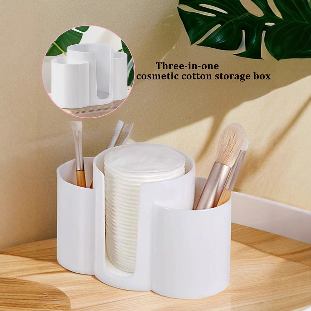 3-in-1 Cotton Pad Storage Box, Makeup Remover Pad Organizer, Desktop Three-Color Cotton Pad Storage Box, Three-Hole Round