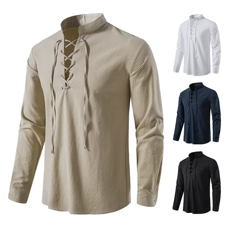 Men's Renaissance Shirt Pirate Medieval Viking Top Cotton Linen