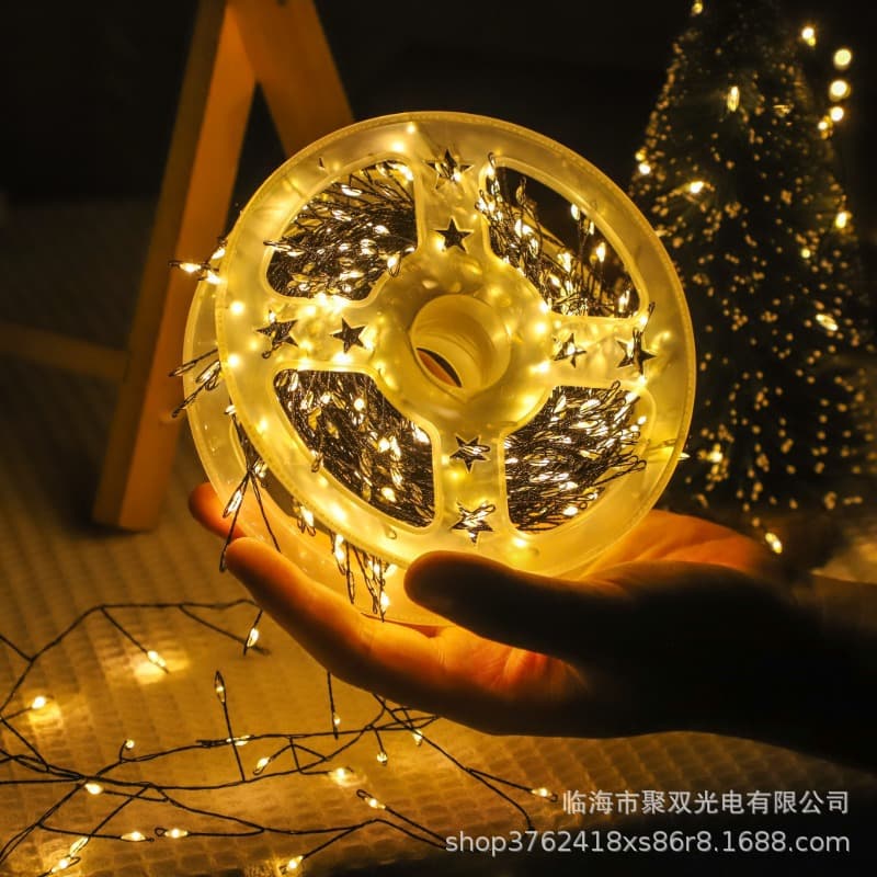Cross-border LED Outdoor Waterproof Copper Wire Alloy Wire Firecracker Lights Courtyard Decoration Atmosphere Lights Green Wire Christmas Tree Light Strings