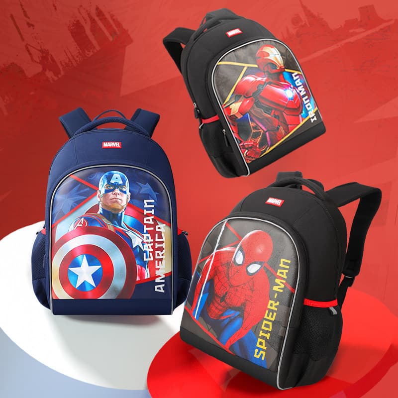 Disney Marvel Kids Backpack Large Capacity Spine Protection Lightweight Boys School Bag Anti-Defect Shock Absorption Night Safety Reflective