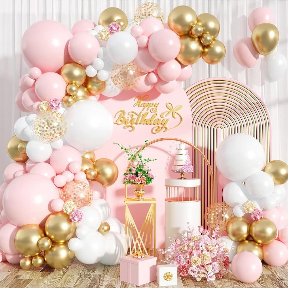 121Pcs Pink and Gold Balloon Arch Set for Girls' Birthday, Baby Shower, Wedding Party Decoration