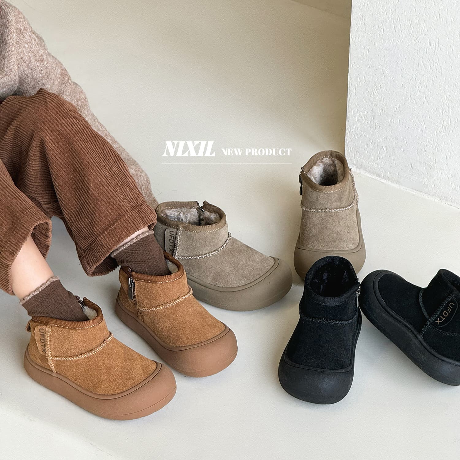 Children's Winter Snow Boots Low-Top Short Boots Suede Genuine Leather Baby Boots Korean Style Round-Toe Boys and Girls Cotton Boots