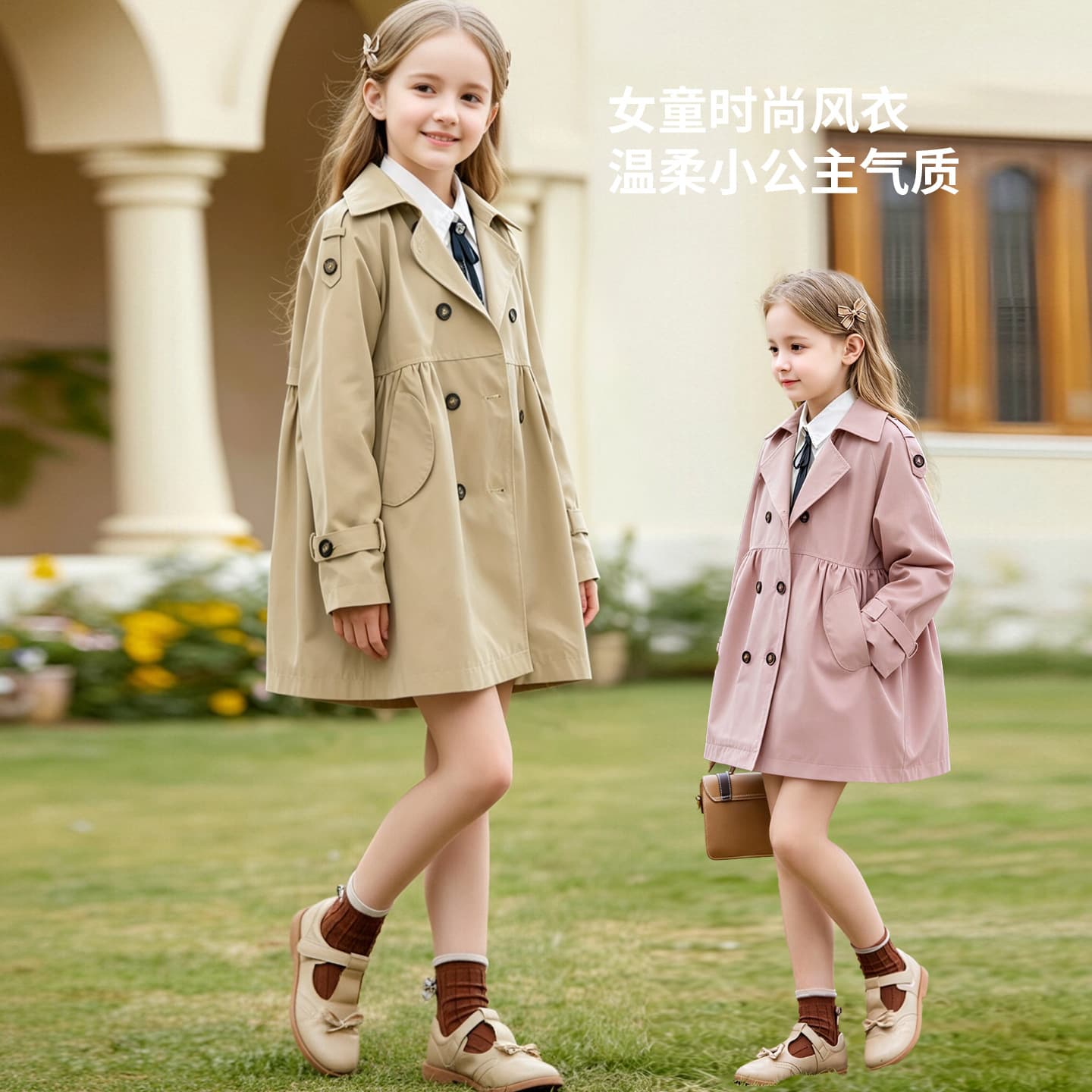Girls Trench Coat British Style Spring Autumn 2026 New Kids Coat Mid-Length Fashionable Girls Clothing