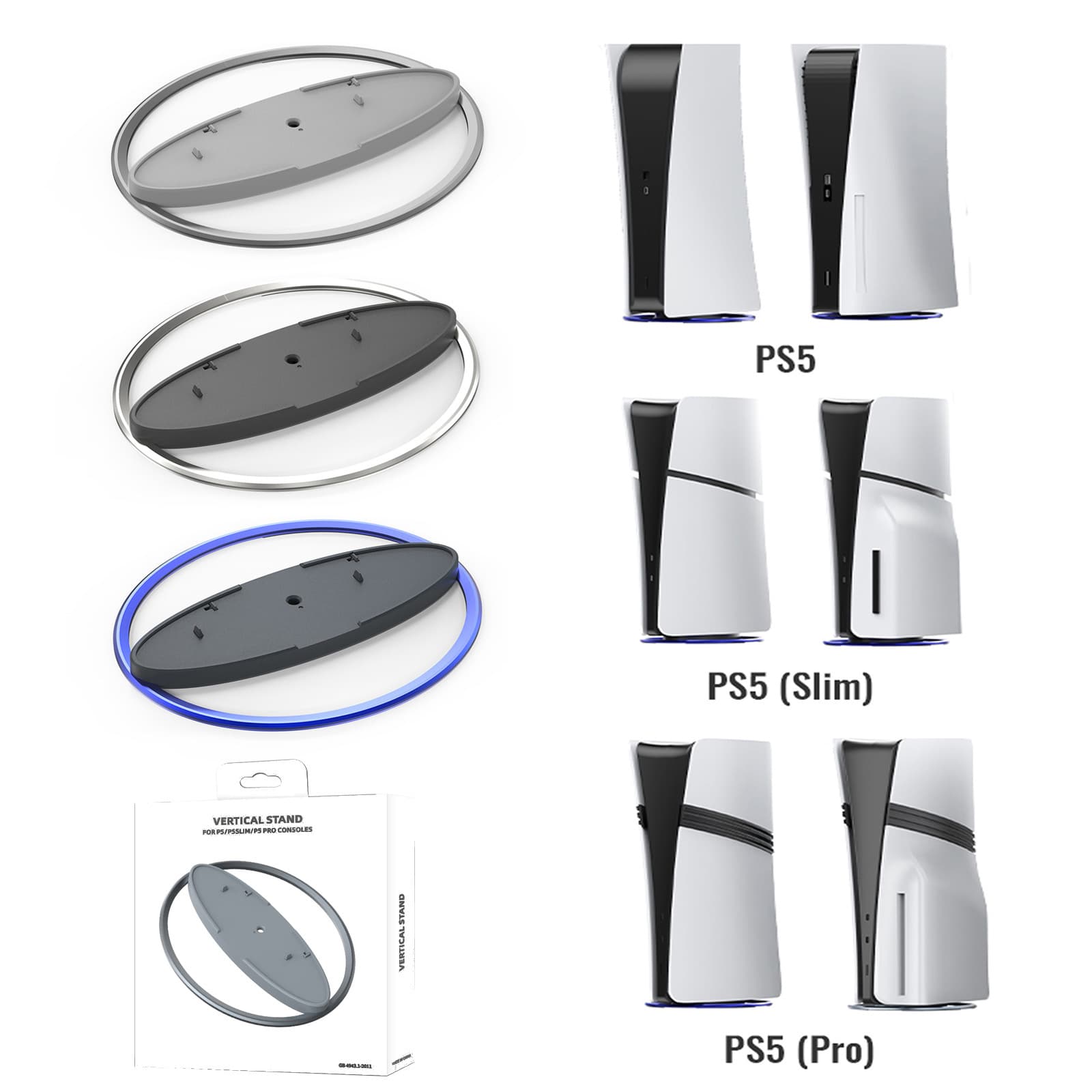 PS5 Pro/PS5 Slim/PS5 Console Universal Vertical Stand Metal Round Base Simple Stand