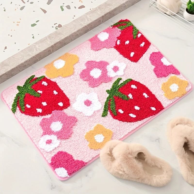 Cross-border Strawberry Faux Cashmere Carpet, Heat-Insulating Bedroom Carpet, Stain-Resistant, Easy to Clean, Decorative Floor Mat, Bedside Rug, Wholesale