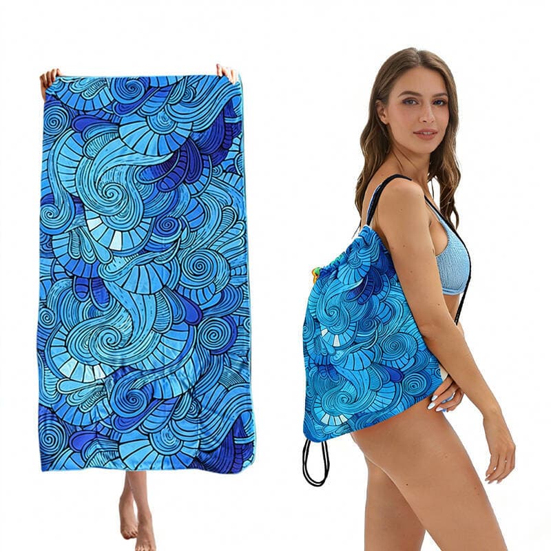 Cross-border two-in-one foldable beach towel printed bath towel all-in-one beach towel all-in-one bag for storage