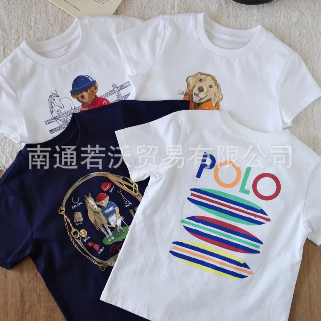 Sr Non-Returnable, Non-Exchangeable 2026 Summer New Arrivals Kids' Rl* Four-Color Cotton Printed Short-Sleeve T-Shirt