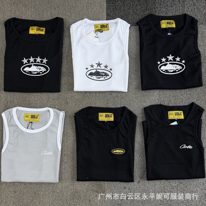 CRTZ tank top American fashion brand embroidered waffle tight vest European and American hip-hop fitness sports sleeveless