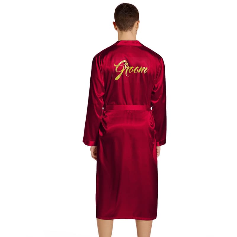 Amazon Gold Lettering Groom Wedding Groom Long Men's Cardigan for Autumn and Spring, Plus Size, Home Dress Robe
