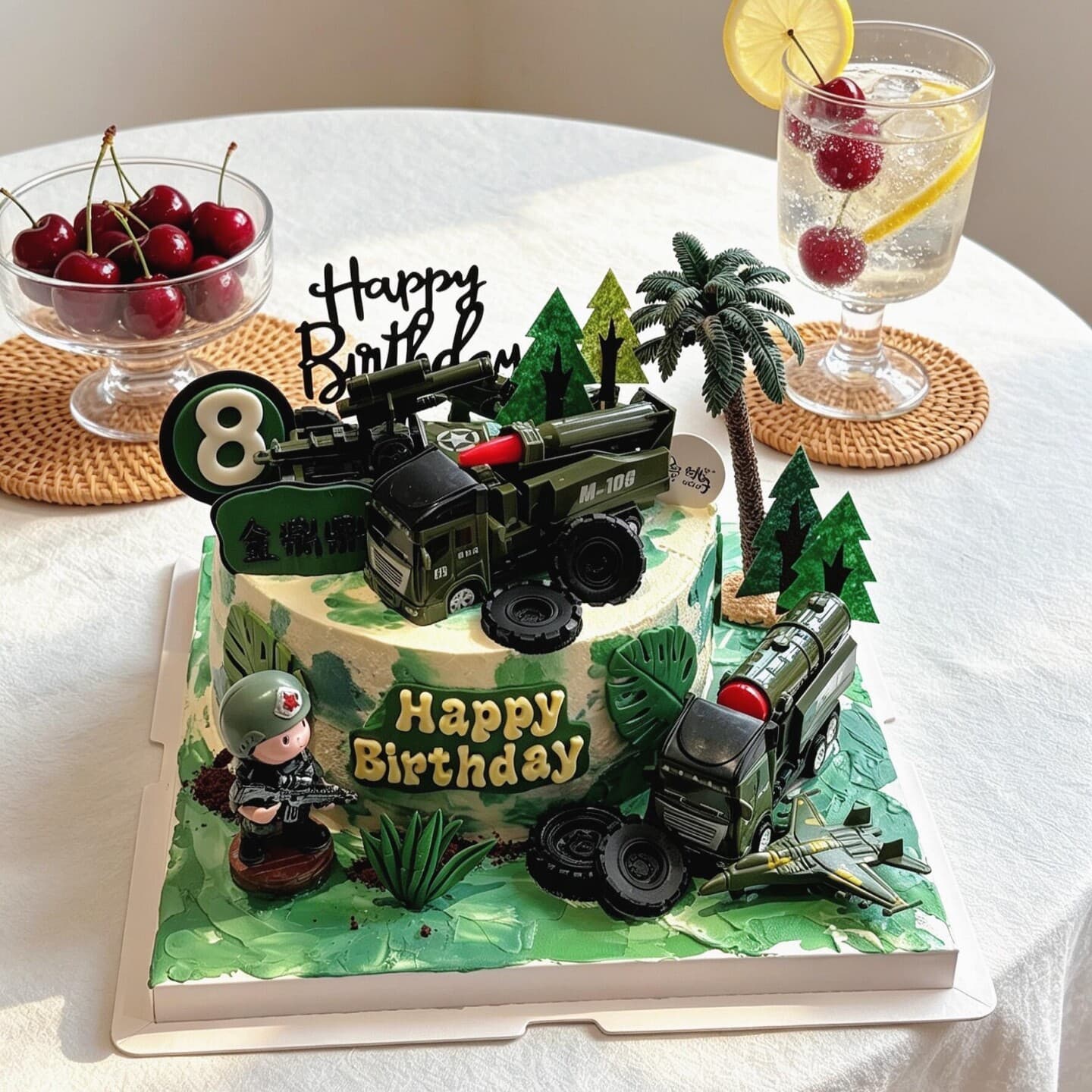 Trendy Special Forces Cake Decoration Set - Tank, Armored Vehicle, Missile Launcher, Airplane for Boys' Birthday Party