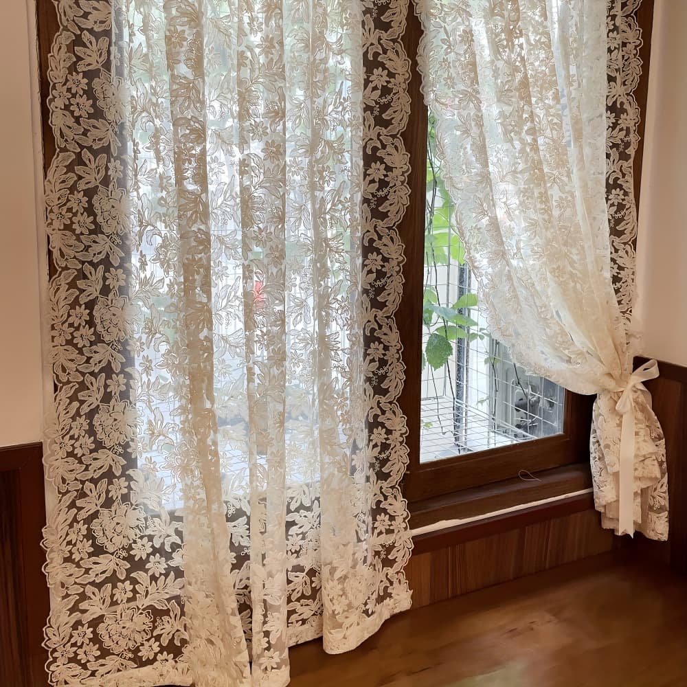 Cross-border French Vintage Nordic Palace Style Lace Embroidered Sheer Curtain Light-Transmitting Bay Window Curtain Partition Half Curtain Door Curtain