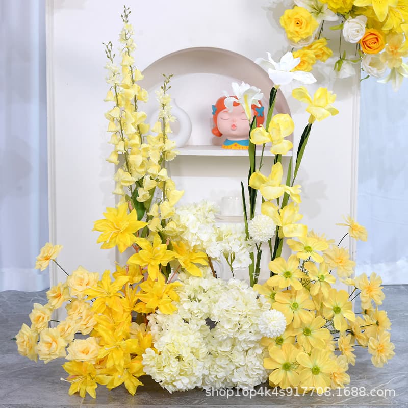Yellow Artificial Flowers for Wedding Decor, Ceiling Hanging, Aisle Arrangements, Shopping Mall Displays, and Floral Scenery