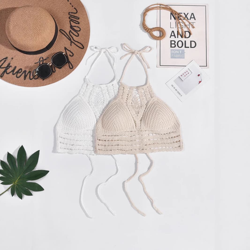 Swimsuit 2025 Summer Sexy Bohemian Ethnic Style Embroidered Short Bra Lace-Up Women's Top Swimwear