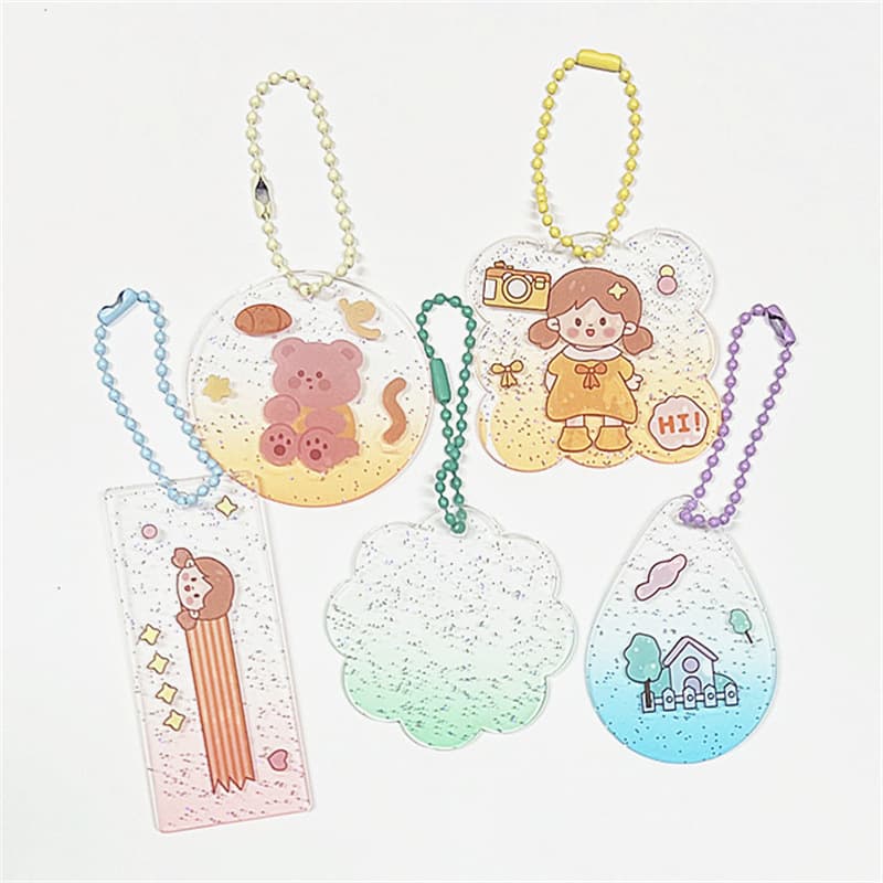 Transparent Gradient Glitter Acrylic Sticker Disk Mix Set, Shaped Sticker DIY with Bead Chains for Children's Stickers