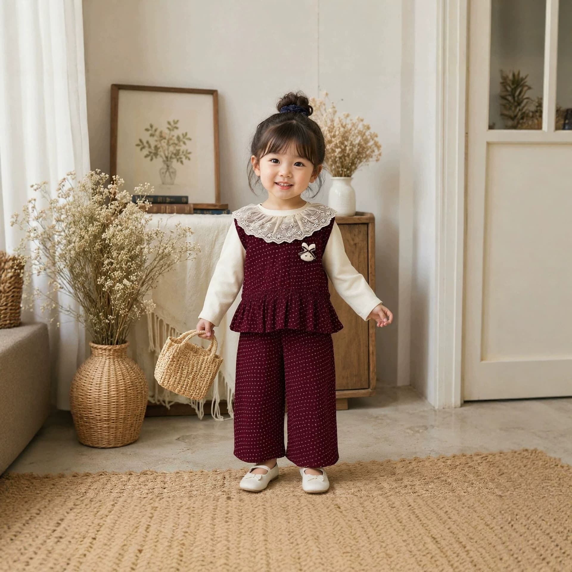 Korean style lace collar girls suit 2026 autumn and winter girls fashionable and western style white temperament simple Korean style baby girl
