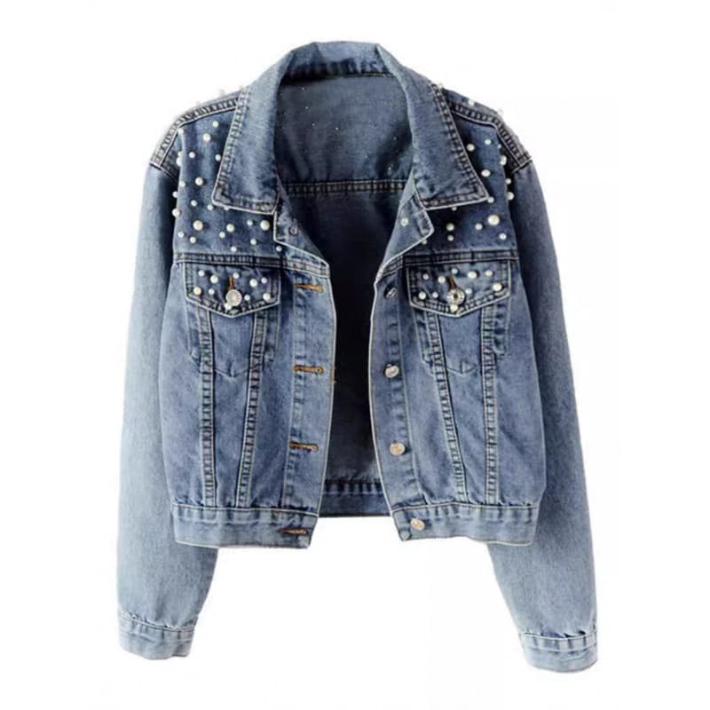 AliExpress Amazon Denim Jacket Women's Plus Size Beaded Diamond Coat Pearl Beaded Jacket Loose