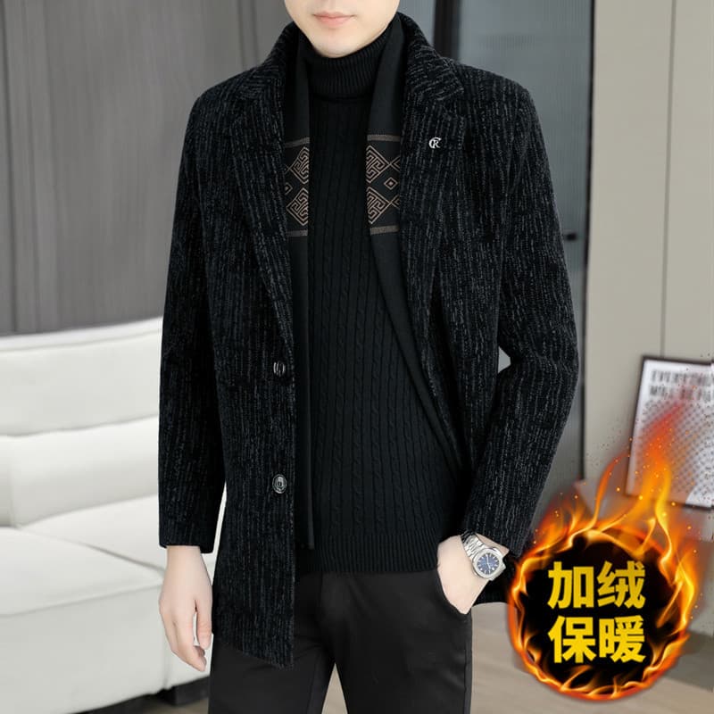 Men's Thick Wool Coat 2025 New Style Trench Coat Men's Mid-Length Autumn and Winter Wool Outerwear Cross-border Chenille