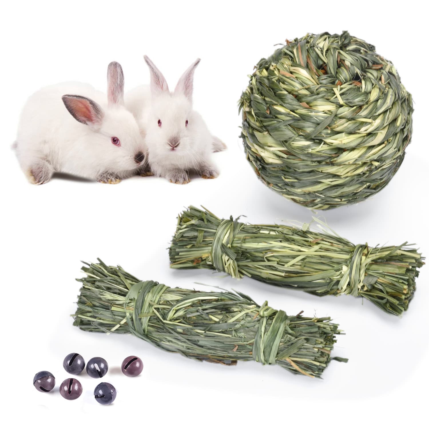 New Product with Bell Throwable Timothy Grass Ball for Guinea Pig, Rabbit, Chinchilla Boredom Snack Chewing Hay Stick Bundle