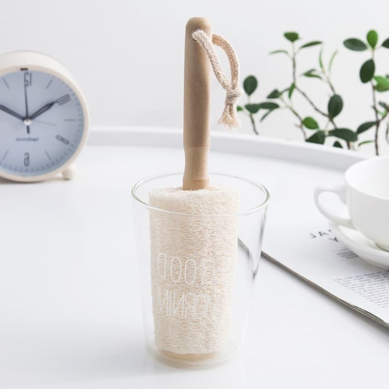 Luffa Wooden Handle Cup Brush, Luffa Sponge Brush for Cleaning Cups, Daily Household Cleaning Tool