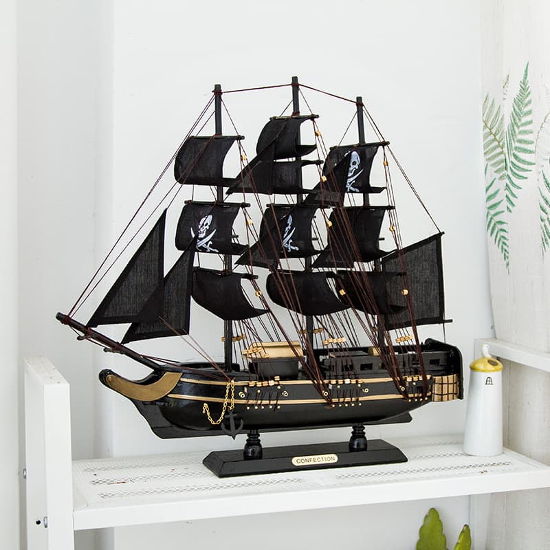 Solid Wood Sailboat Ornament Smooth Sailing Black Pearl Pirate Ship Model Creative Birthday Gift Small Boat
