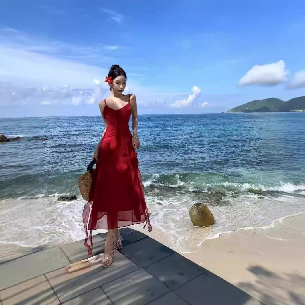 2024 Cross-Border New Arrival Azure French Retro Dress Red Long Skirt Engagement Dress Wedding Dress Dress Skirt Collection