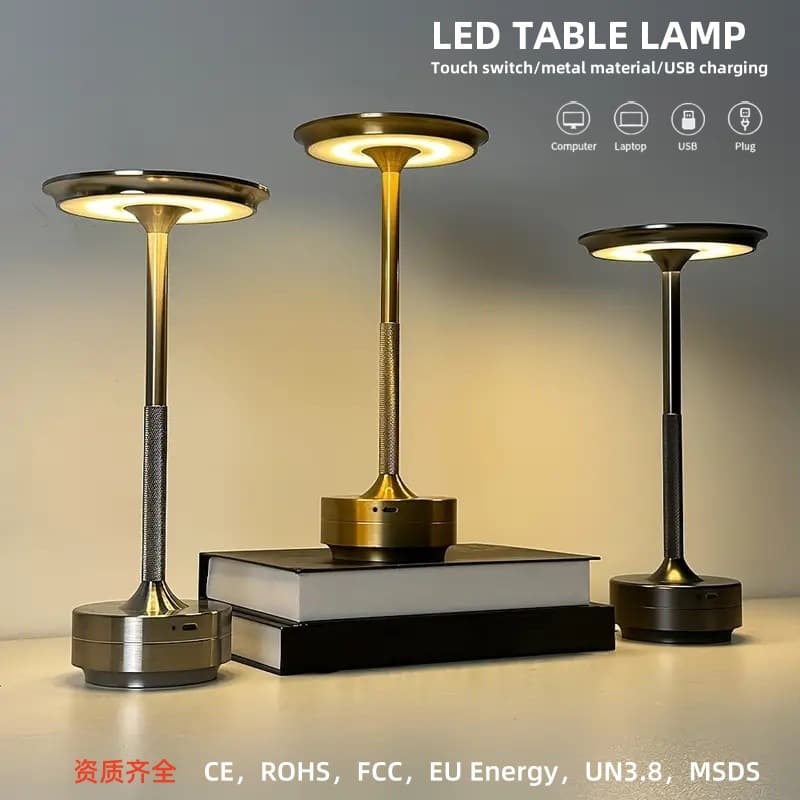 Cross-border Aluminum UFO Knurled Touch Bedside Lamp, Dining Room Bedroom Bar Camp Ambiance Lamp, Ancient Town Stock Ready for Drop Shipping