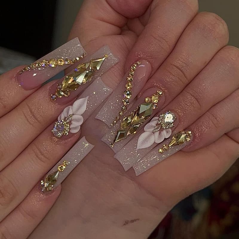 2026 Ins Viral Press-On Nails Cross-Border Luxurious Sunlight Shimmer Long Nail Tips Wholesale Finished Rhinestone
