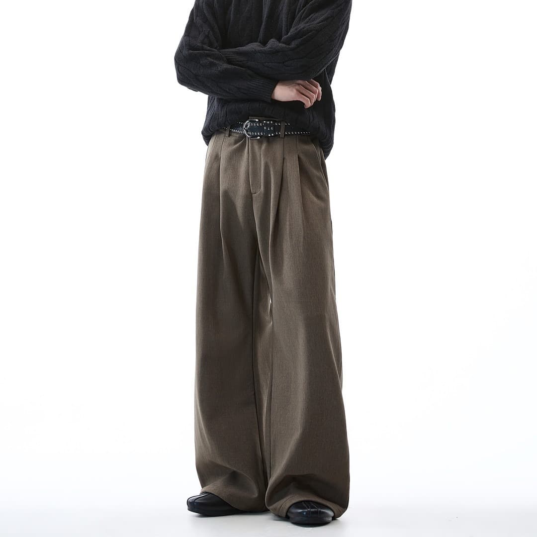 2026 Double Pleat A-Line Dress Pants for Men Fall/Winter Heavyweight Premium Vintage Old Money Relaxed Versatile Curved Knife Pants